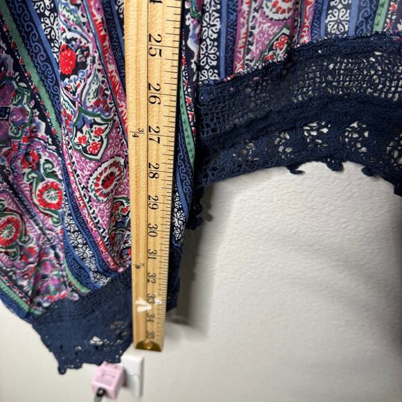 Angie Boho Kimono Cardigan Open Front Floral Paisley Lace Trim Multicolor 3X - Picture 3 of 5